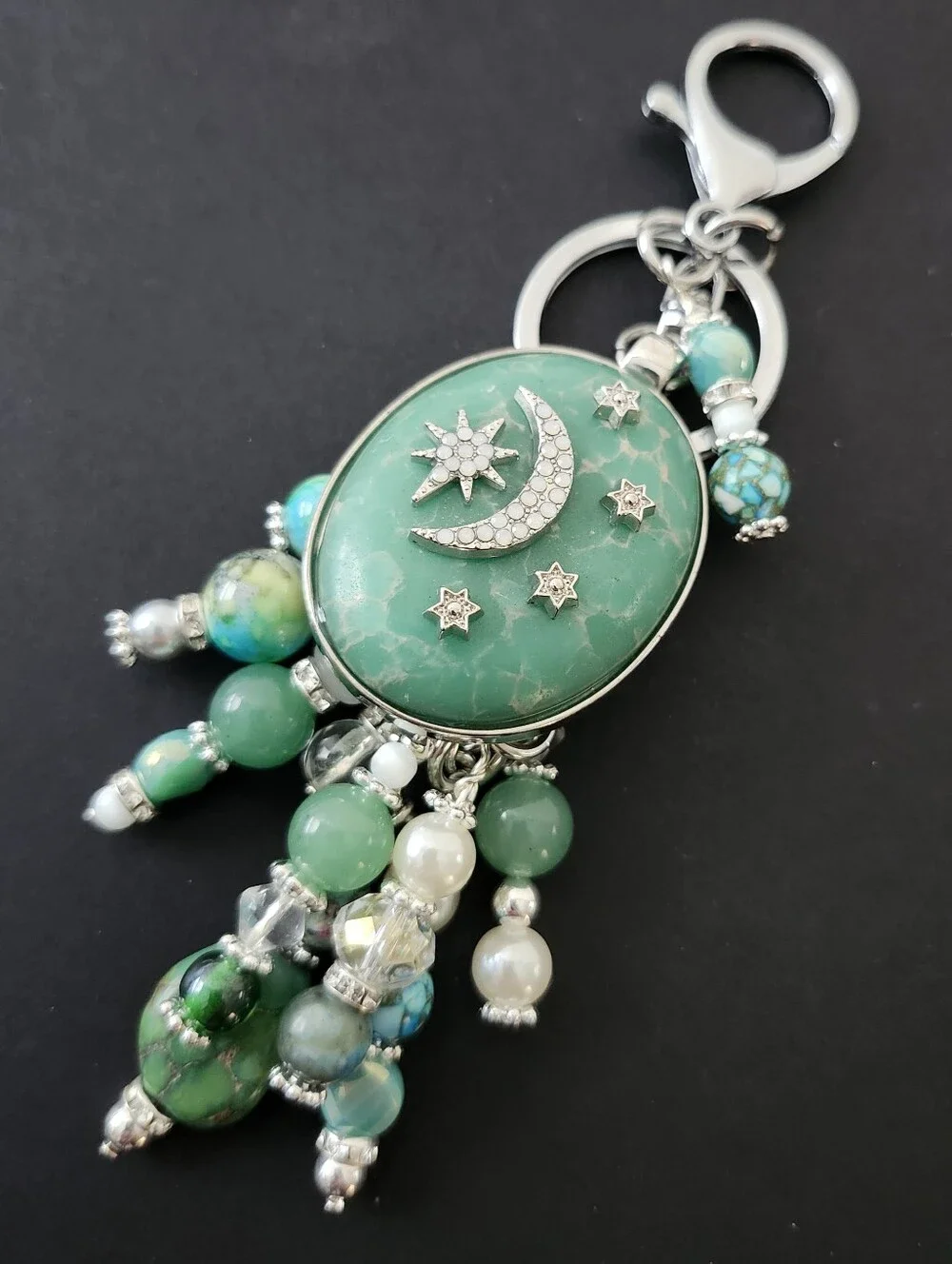 Celestial Stone Purse Charm or Keychain Aventurine Turquoise Handcrafted